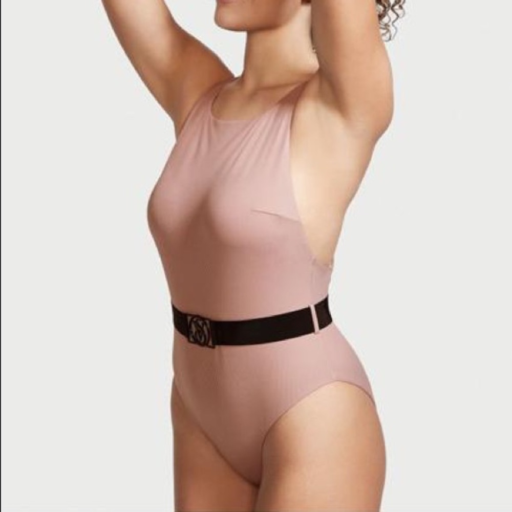 Victoria's Secret Wild Wanderer Belted High-Neck One Piece Pink Black Medium